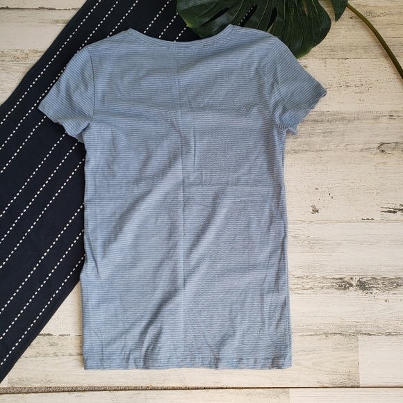 Marine Layer| Slub V Neck Striped Short Sleeve T-Shirt Blue Size XS - Picture 4 of 5